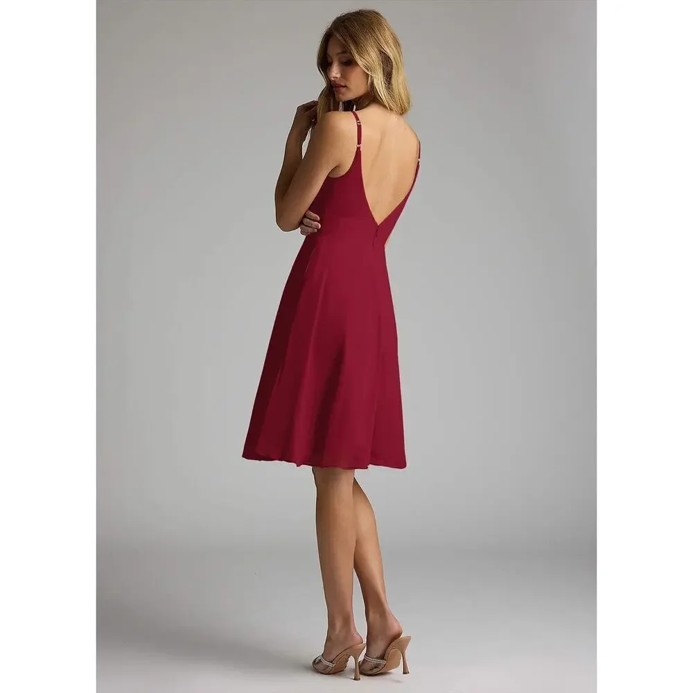 AZAZIE EMMY Flowy Pleated Chiffon Dress Women Size A6 Burgundy Midi $80 NWT​​​ - Picture 5 of 10